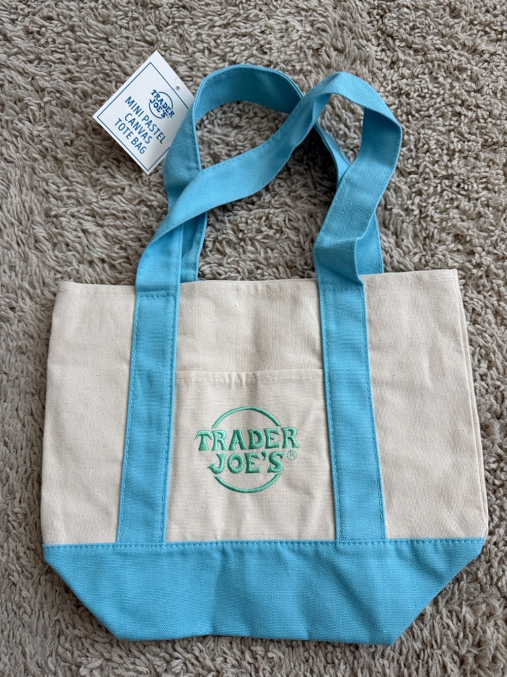 Cream & Light Blue Canvas Tote Bag